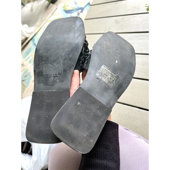 FARM Rio Ruffle Black Crochet Flat Slide Sandals Women's Size 9 - Picture 7 of 8